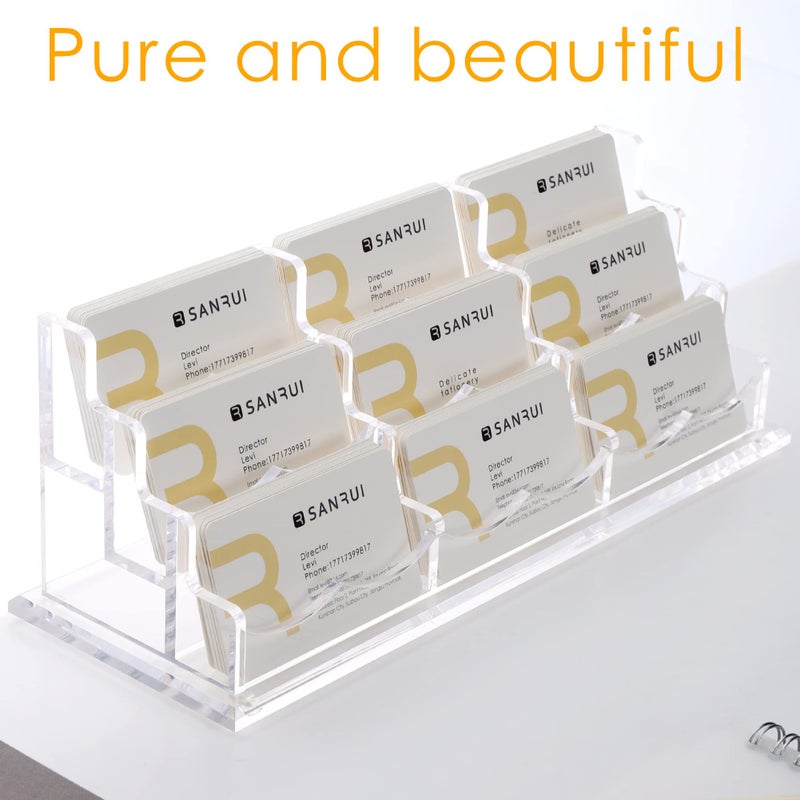 SANRUI Clear Horizontal Business Card Holder Stand for Desk  Acrylic Desktop Display Name Cards Holders Organizer Storage Rack for Exhibition  Home   Office  3 Tier 9 Pocket   540 Card Capacity - Image 4
